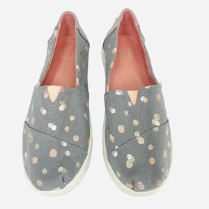 Toms Alpharetta Shoes Youth 4 Slip On Sneakers Metallic Gray Gold Rose Dots